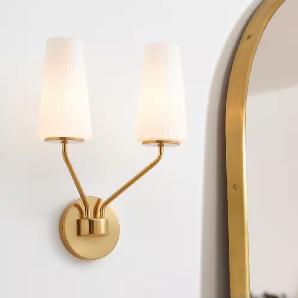 Elegant Gold Wall Sconce with White Shades